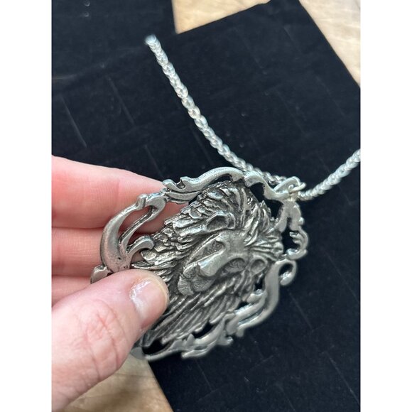 Lion Head Pendant Necklace In Silver-Tone Metal With Intricate Detailing & Chain - Picture 6 of 13